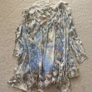 Origami Boho Lace Blue Cream Green Women's Dress Set